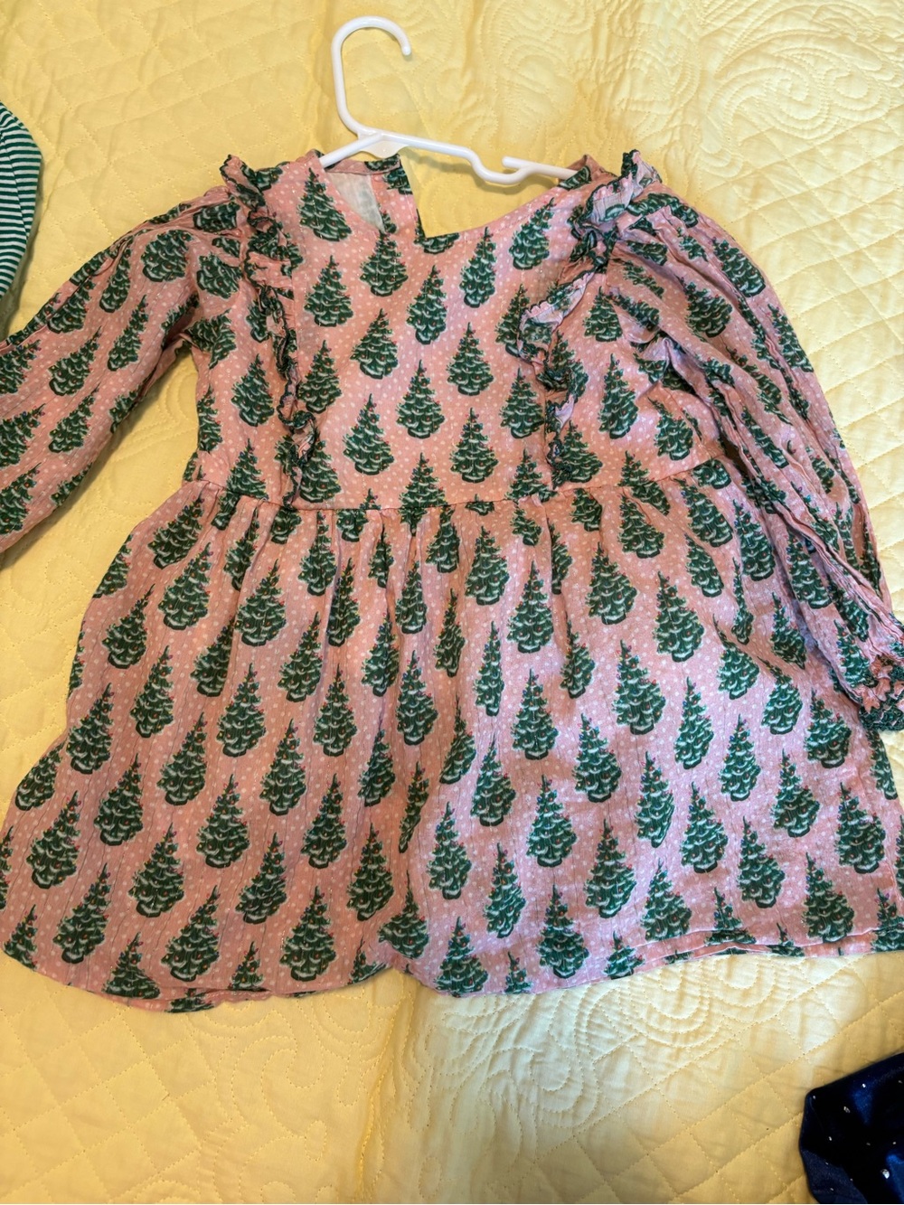 Pink Girls' Long Sleeve Dress with Green Tree Print